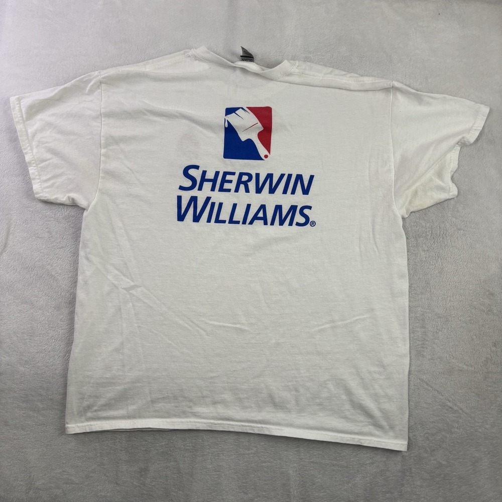 Gildan Sherwin Williams White Short Sleeve Graphic Paint Shirt Men's XL